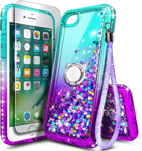 Miniatura 82 de NGB Diseñada para Funda de Teléfono iPhone 11, Morado/Azul Funda Bonita con Purpurina Líquida Brillante para Mujeres Niñas Niños con Protector