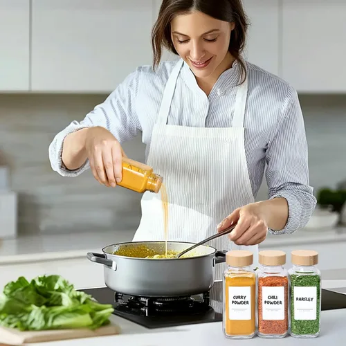 Miniatura 6 de ComSaf 8 oz 6 piezas de tarros de especias de vidrio con etiqueta, recipientes de especias vacíos con tapas de bambú, recipientes de condimento