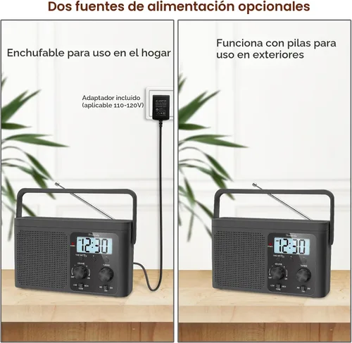 Miniatura 5 de DreamSky Radio AM FM Portátil - Radio de Onda Corta a Batería o Enchufe de Pared para Casa al Aire Libre, Fuerte Recepción, Dial Grande Fácil