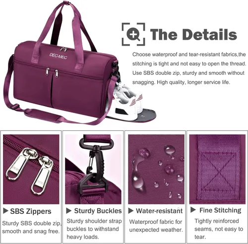 Miniatura 5 de Bolsa de gimnasio para mujeres y hombres con compartimento para zapatos, pequeña bolsa de lona para deportes, viajes, bolsa de mano para fin