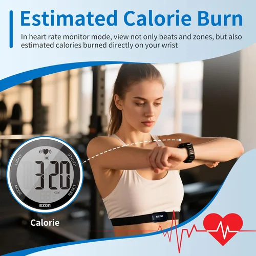 Miniatura 6 de EZON Monitor de frecuencia cardíaca con correa de pecho y reloj digital T037, 5ATM, impermeable, rastreador de actividad física con HRM, calorías
