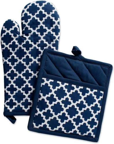 DII Lattice Basics Collection - Juego de guantes de cocina y agarradera, color azul náutico, 2 unidades