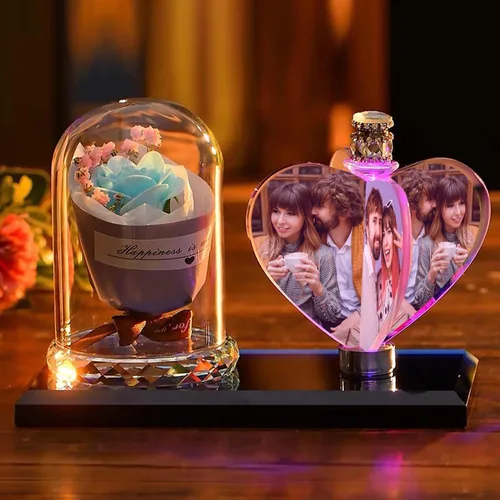 Miniatura 17 de Impresión de cristal con tu foto, decoración de escritorio de oficina, regalo personalizado sobre marco transparente de vidrio con soporte, rosa