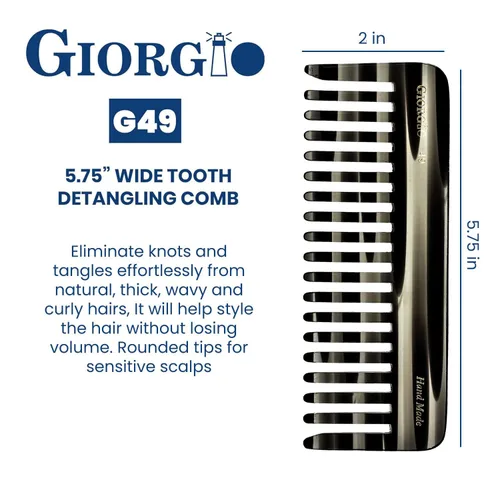 Miniatura 3 de Giorgio G49 Graphite, peine grande para desenredar el cabello, dientes anchos para cabello grueso, rizado y ondulado. Peine desenredante