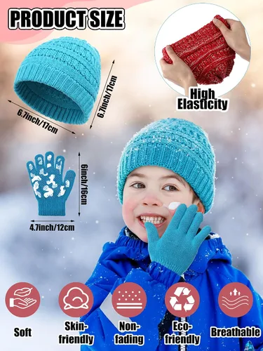 Miniatura 2 de Paquete de 100 gorros y guantes antideslizantes para niños, gorro de punto cálido, guantes de invierno a granel para niños y niñas