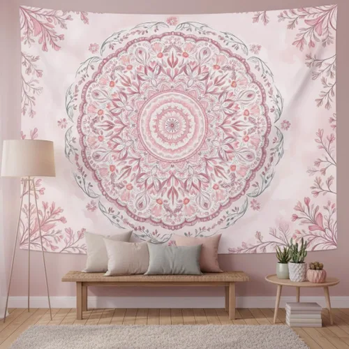Miniatura 24 de Accnicc Tapiz bohemio con mandala floral para dormitorio, tapiz de pared con flores bohemias, pequeño, acuarela, azul, blanco, hippie, indio