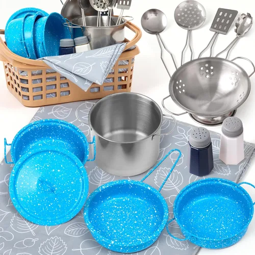 Miniatura 11 de Juego de accesorios de cocina para niños, juguete de cocina para niños, juego de cocina para niños pequeños, para niñas y niños, incluye ollas y Rosa