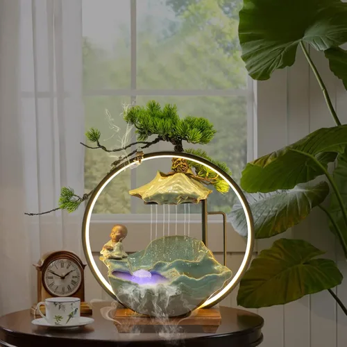 Miniatura 22 de 11.81 pulgadas Fuente de rocalla de mesa para interiores, cascada de bonsái, mini fuente de agua de rocalla con bomba automática y luz LED