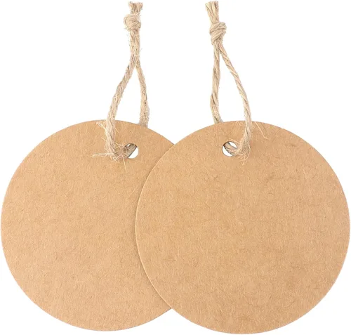 Miniatura 4 de G2PLUS 100 etiquetas de regalo de papel kraft con cuerda, etiquetas de papel redondas de 2.2 pulgadas, etiquetas colgantes en blanco, etiquetas