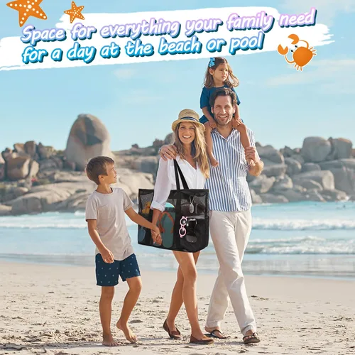 Miniatura 4 de Tagitary Juego de juguetes de playa de arena para niños de 3 a 10 años y bolsa de playa de malla con cremallera, bolsa de playa grande con 8