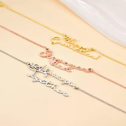 Miniatura 3 de LONGLITER - Pulsera personalizada de doble capa con nombre para mujer, cadena de mano, dos placas, pulseras para mujer