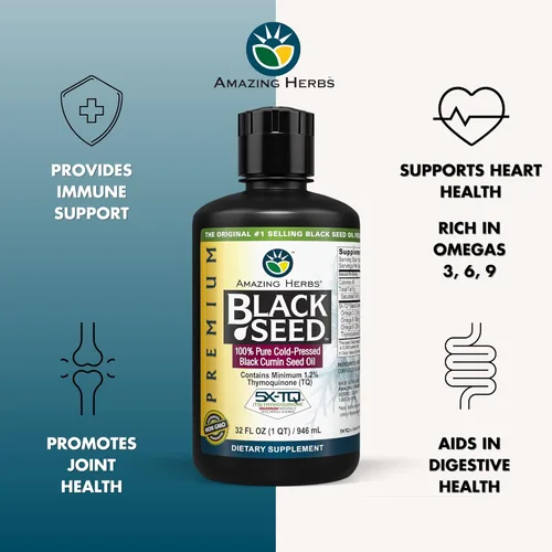 Miniatura 3 de Amazing Herbs Aceite de semilla negra de alta calidad, prensado en frío, ayuda a la salud digestiva, apoyo inmunológico, función cerebral, movilidad