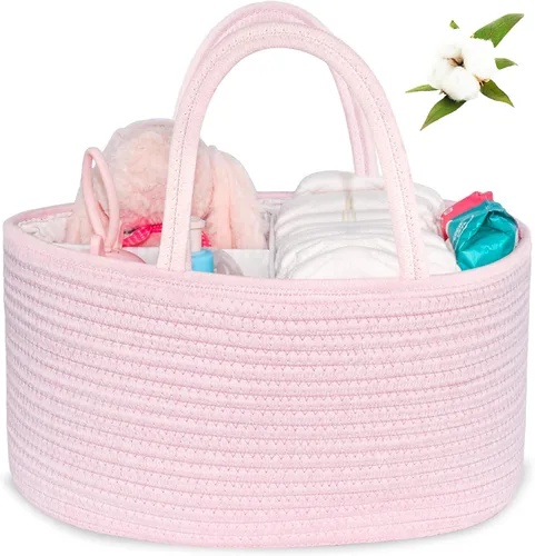 ABenkle Organizador de Pañales - Cesta de Almacenamiento de Cuerda de Algodón para Artículos Esenciales del Bebé, Regalo de Baby Shower para Niños y