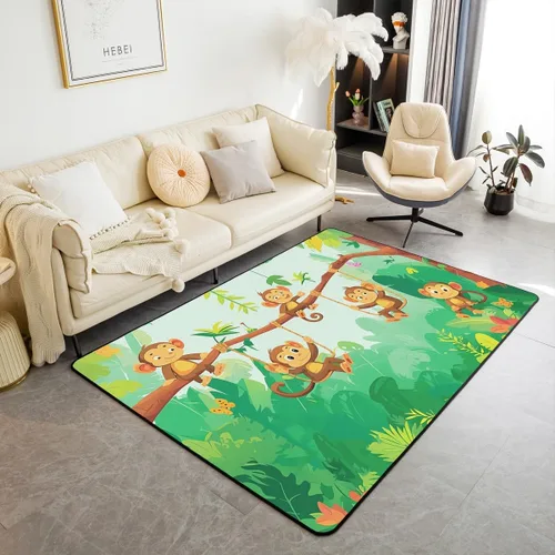 jejeloiu Alfombras de mono para sala de estar, dormitorio, alfombra antideslizante de 4 x 5 pies, para niños, mujeres y hombres, lindos animales del
