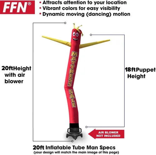 Miniatura 3 de Venta de colchón de 20 pies de alto, tubo inflable para hombre, marioneta de baile para publicidad al aire libre, solo bailarín de repuesto, rojo