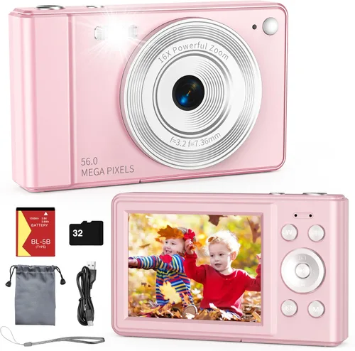 Miniatura 9 de Nueva cámara digital 2025, 56MP FHD 1080P para niños con zoom digital de 16x, antivibración, detección facial, captura de sonrisas, tarjeta TF de 32