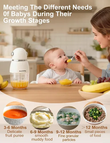 Miniatura 3 de Máquina de alimentos para bebés, mini licuadora de alimentos para bebés, color blanco cremoso, máquina de puré de alimentos de 10 onzas, procesador