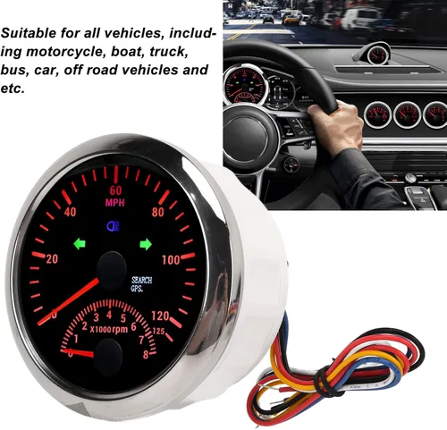 Miniatura 3 de Medidor de velocidad, velocímetro de 3 3/3.346 in, velocímetro de 0-125 MPH con tacómetro de 8000 rpm, retroiluminación roja DC9 a 32 V para barco