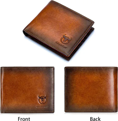 Miniatura 38 de LUKZIJAES Billetera de cuero genuino para hombre, con bloqueo RFID, delgada, plegable, bolsillo frontal, #3-Café, Vintage