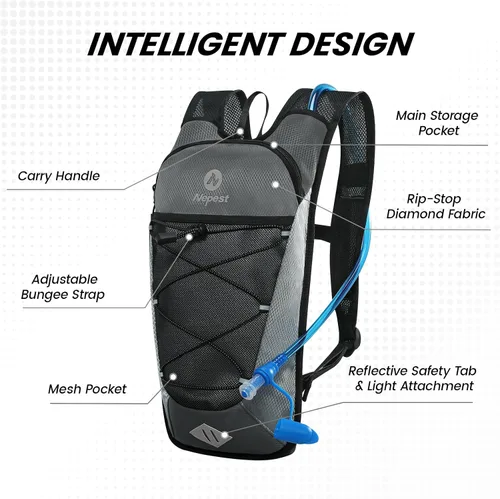 Miniatura 2 de Nepest Mochila de hidratación con bolsa de agua de 2 L para ciclismo, mochila de agua para senderismo, correr, mochila de hidratación ligera 2L