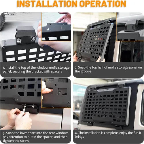 Miniatura 8 de Kit de panel lateral MOLLE para almacenamiento en ventana trasera con decoración protectora para Jeep Wrangler 2018-2025 JL de 4 puertas