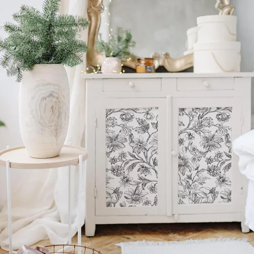 Miniatura 4 de Cohoo Home Papel tapiz floral en blanco y negro, papel de contacto para armarios y cajones, papel de contacto floral de girasol, autoadhesivo