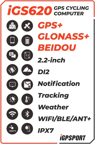 Miniatura 2 de iGPSPRT iGS620 GPS Wireless Bike Computer con Bluetooth, ANT+, SMS y notificación de llamadas, navegación de mapas con paquete multiherramienta