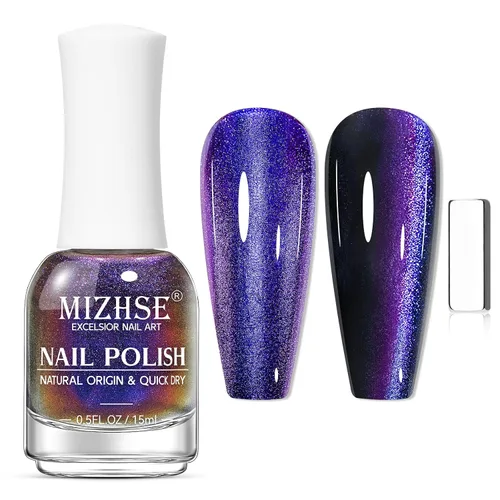 Miniatura 8 de MIZHSE Esmalte de uñas de ojo de gato 9D de secado rápido, sin gel, esmalte de uñas magnético azul-violeta con imán, secado al aire rápido, esmalte