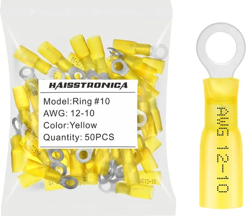 Miniatura 23 de haisstronica 100 conectores de anillo termorretráctiles de grado marino azul de 1/4 pulgadas, conectores de terminales de anillo de cobre rojo