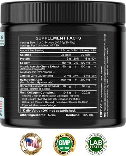 Miniatura 2 de Polvo de péptidos de colágeno con vitamina C y ácido hialurónico, de fuentes orgánicas más limpias y súper alta absorción, multitipo hidrolizado I