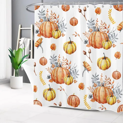 Miniatura 15 de LB Cortina de ducha de hojas de otoño, cortina de baño de hojas de eucalipto y mariposas, cortina de baño de plantas de otoño con gancho, 72 x 72