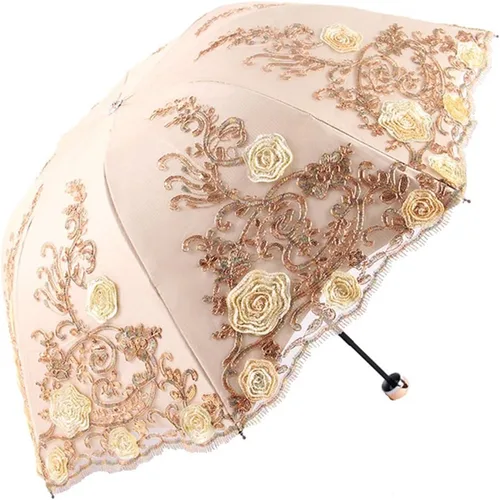 Miniatura 27 de Honeystore Sombrilla bordada con flor 3D plegable UV con encaje clásico