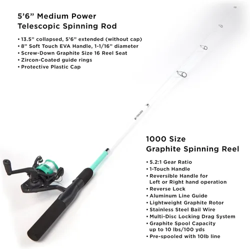 Miniatura 3 de Kit de pesca con caña, carrete predistribuido, aparejos, ganchos, estuche de transporte con cremallera