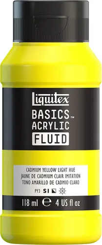 Miniatura 26 de Liquitex BASICS Pintura acrílica fluida, botella de 118ml (4 onzas), tono amarillo cadmio medio Tono medio amarillo cadmio