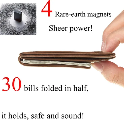 Miniatura 5 de Toughergun Cartera magnética de cuero genuino con clip para dinero con bloqueo RFID