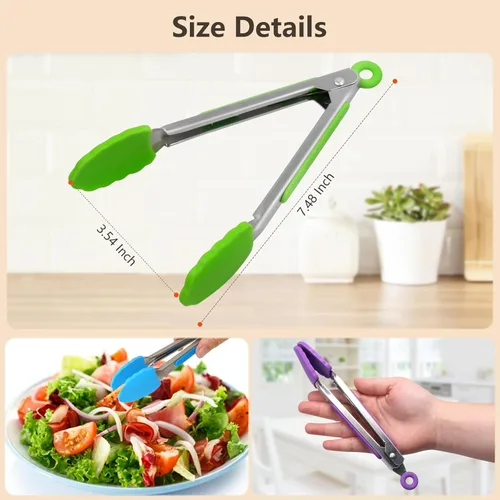 Miniatura 5 de ForTomorrow - Pinzas de cocina con puntas de silicona, juego de 5, pinzas de silicona de alta calidad de 7 y 9 pulgadas para cocinar resistente al