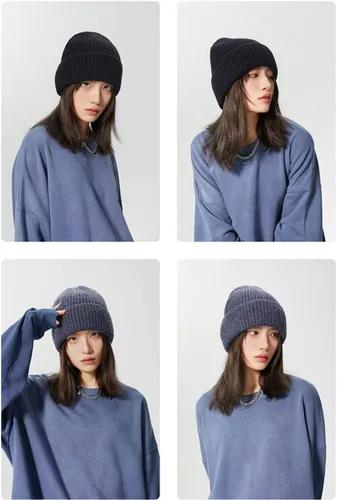 Miniatura 4 de Lucky Leaf Gorro unisex de punto cálido y holgado con diseño de calavera, con borde enrollable, acogedor, para correr, para hombre
