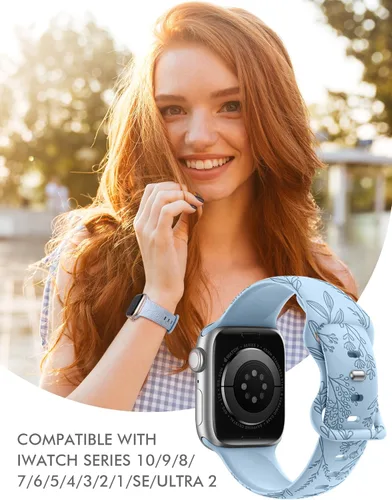 Miniatura 3 de Minyee - Correa floral grabada compatible con Apple Watch de 41mm 40mm 38mm 42mm 44mm 45mm 46mm 49mm para mujeres, correa deportiva de silicona