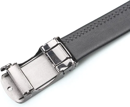 Miniatura 5 de Cinturón de vestir ajustable con trinquete para hombre, cuero negro, ribete para adaptarse