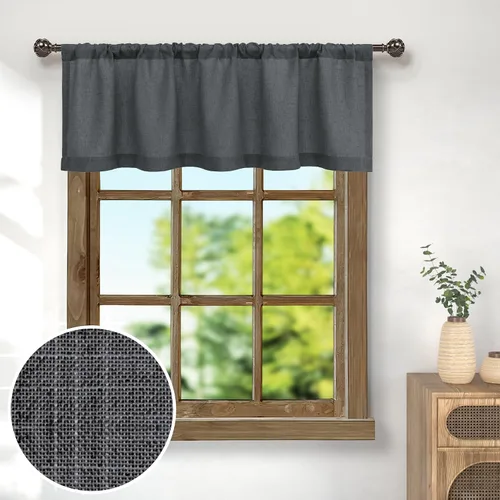 Miniatura 16 de Pitalk - Cenefa de ventana de lino negro para cocina, bolsillo para barra de 3 pulgadas, semitransparente, estilo bohemio moderno de granja, cenefa