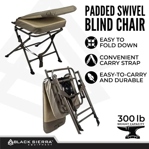 Miniatura 6 de Black Sierra Equipment Silla giratoria acolchada de caza, silenciosa rotación de 360 grados, asiento acolchado, soporte estable para suelo