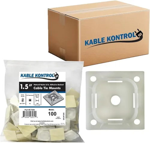 Miniatura 21 de Kable Kontrol Soportes para bridas de cremallera, 1 pulgada cuadrada, blanco natural, 100 unidades, cuadrados de montaje multiusos con respaldo
