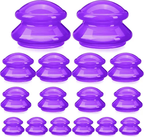 Geiserailie Juego de terapia de ventosas de silicona, tazas de masaje de ventosas, taza de terapia china profesional, para el nervio muscular Púrpura
