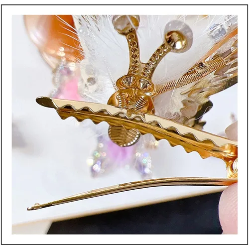 Miniatura 7 de Horquilla de mariposa voladora, pinzas para el cabello con diamantes de imitación de mariposa, elegante clip lateral de metal, pinzas de mariposa