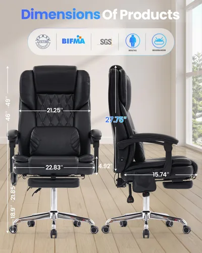 Miniatura 2 de Silla de oficina grande y alta de 500 libras con soporte lumbar de masaje de amasamiento 3D, sillas de oficina para aliviar el dolor de espalda