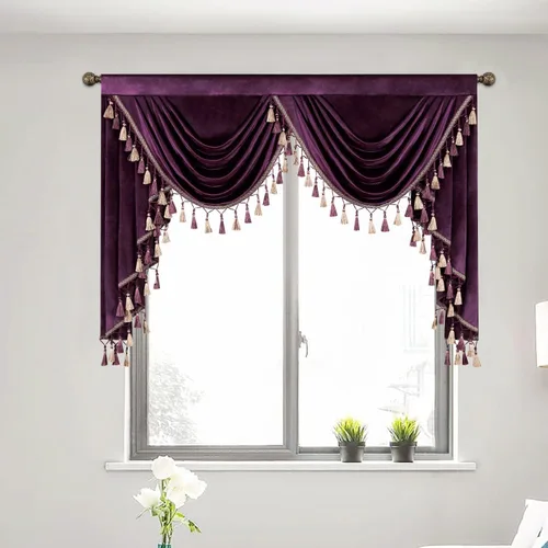 Miniatura 54 de VOGOL Cenefa de cortinas de terciopelo grueso para dormitorio, cenefas de cascada de lujo con aislamiento térmico dorado para sala de estar formal