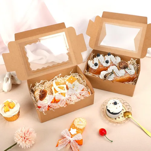 Miniatura 6 de Moretoes 32 cajas de galletas, cajas de panadería de 8 x 6 x 2.5 pulgadas con ventana de 3 estilos, para fresas de chocolate, postres, rosquillas