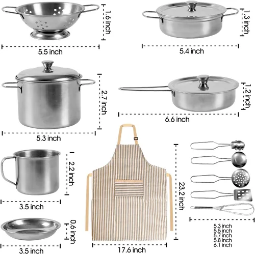 Miniatura 6 de Juego de 28 juguetes de cocina de simulación, juego de cocina con utensilios de cocina de acero inoxidable y accesorios para niños pequeños y niñas