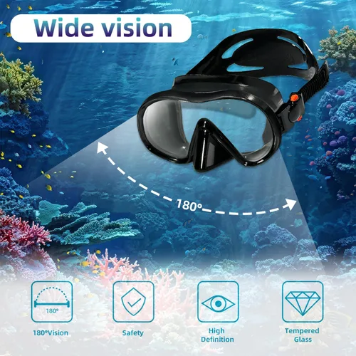 Miniatura 3 de M105 - Máscara de buceo panorámica HD de silicona, antivaho de 180°, máscara de buceo de vidrio templado, gafas de natación para adultos y jóvenes