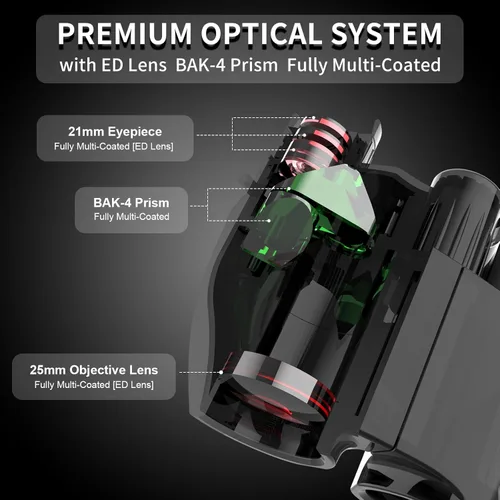 Miniatura 3 de Binoculares compactos de 8 x 25, pequeños y ligeros de mano, portátil, mini prisma BAK-4, lente ED de visión gran angular de 8.2°, óptica HD